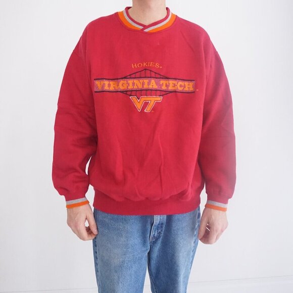 Vintage Starter Virginia Tech Hokies Red Orange Cotton Varsity Crewneck Sweater - Picture 1 of 11